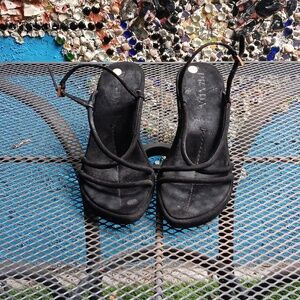 Vintage Prada Suede Strappy Wedge Sandals With Brass Buckle